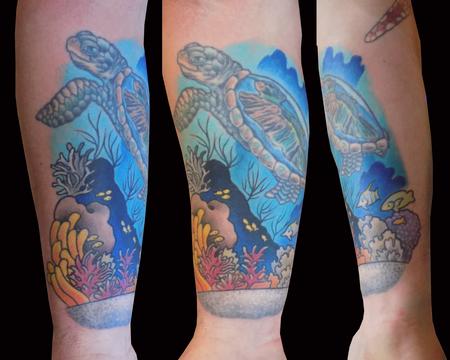 Tattoos - Turtle & ocean scene - 126796